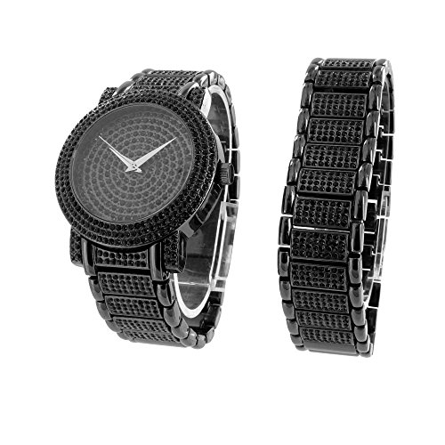Black Lab Diamond Watch Matching Bracelet Gift Set Iced Out Hip Hop Jojo Jojino