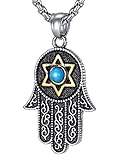 LineAve Stainless Steel Hamsa Hand of Fatima Star Of David Pendant Necklace, Unisex, 22