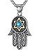 LineAve Stainless Steel Hamsa Hand of Fatima Star of David Pendant Necklace, Unisex, 22