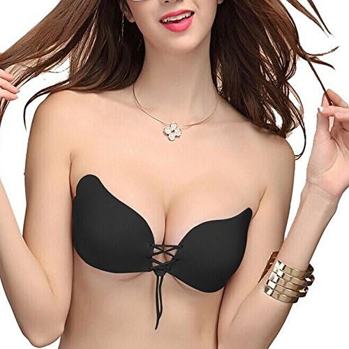 TUOYR Self Adhesive Silicone Bras Strapless Backless Invisible Push Up Bra(Black Cup F)