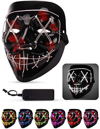 LED Halloween Mask, The Purge Mask Light Up Halloween Costume Adult kids Men Women, Scary Anonymous Mask