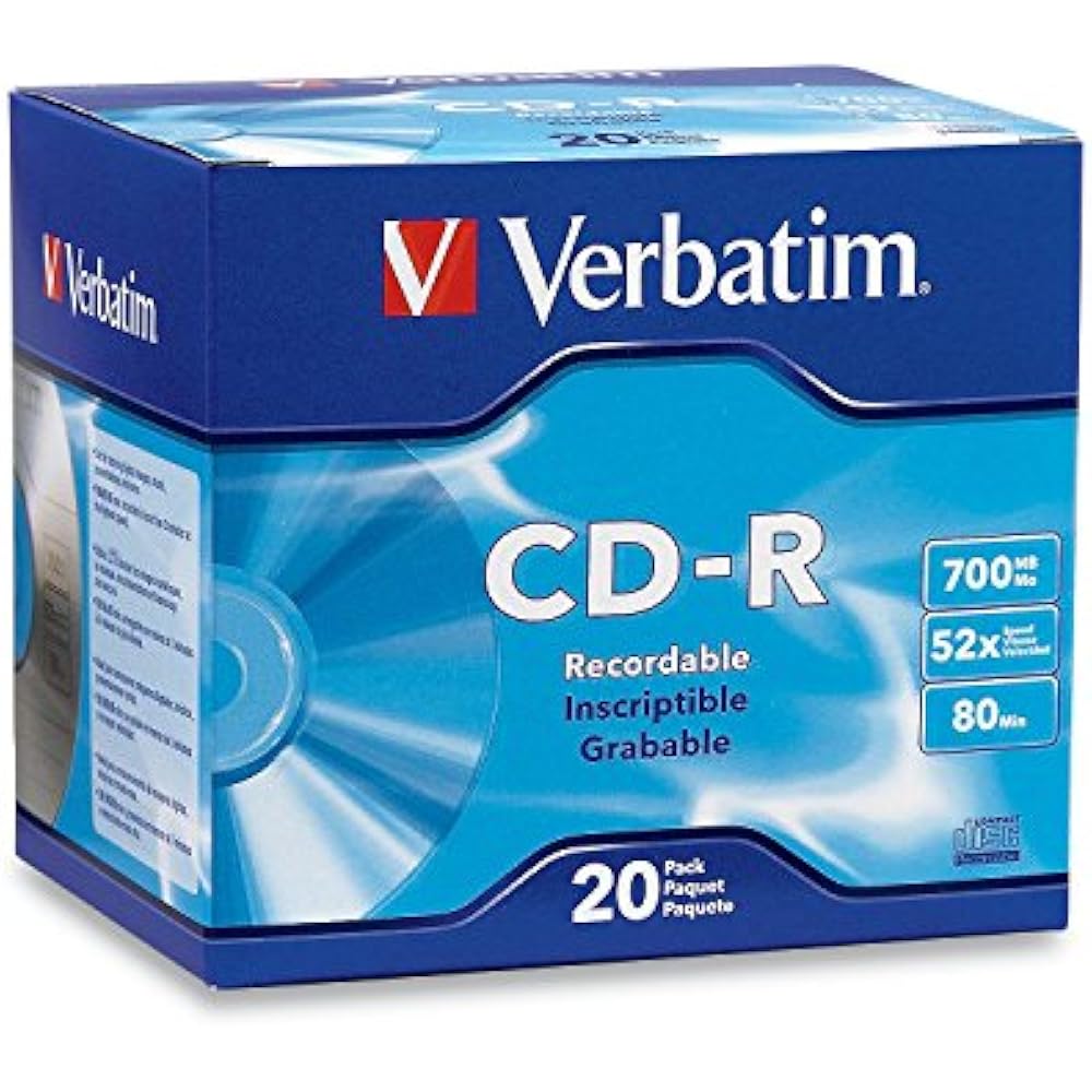 CDR CDR Discs 700MB 80 Minute 52x Recordable 20 Pack Slim Case 94936
