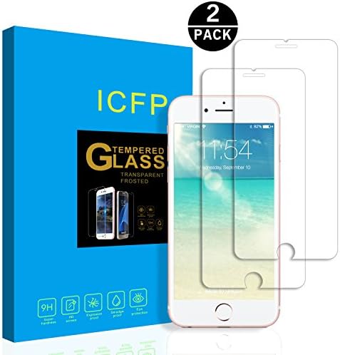 iPhone 8 7 Tempered Glass Screen Protector 2 Pack, 2.5D Edge, 9H Hardness, Crystal Clear, No Bubbles, 3D Touch Compatible, ICFPWR Screen Protector for Apple iPhone 8 7