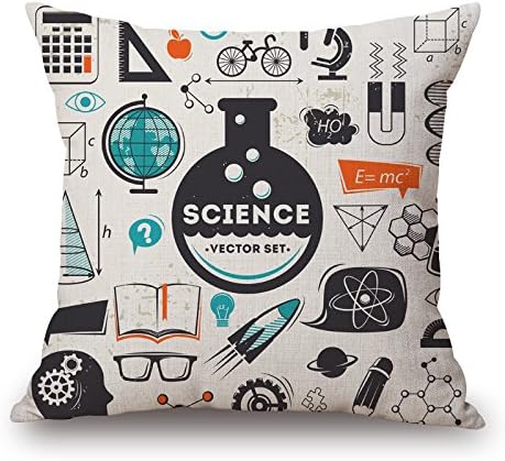 KPOEUY Decorative Throw Pillow Case Science Cotton Linen Square Cushion Cover, 18-Inch x 18-Inch