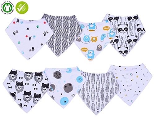 Baby Bandana Drool Bibs for Boys and Girls,100% Organic Cotton, Soft, Absorbent Unisex Bibs Bandana, 8 Packs Bibs Popular Baby Shower/ Registry Gift Set