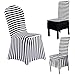Dining Room Chair Covers, SHZONS Stretch Stripe Ruffled Long Skirt Dining Chair Slipcover, Black/White(Style C)