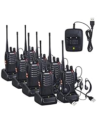 Neoteck Walkie Talkies   Radio de 2 vías UHF 400 470 MHz Walky Talky de largo alcance con auriculares originales 16 CH banda única con luz LED de voz prompt para supervivencia de campo, ciclismo, senderismo 8 unidades