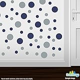 Navy Blue/Metallic Silver Vinyl Wall Stickers - 2 & 4 inch Circles (30 Decals)