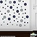 Set of 30 - Navy Blue / Metallic Silver Circles Polka Dots Vinyl Wall Graphic Decals Stickers