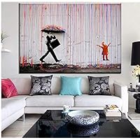 xtszlfj Banksy Art Graffiti Colorful Rain Prints on Canvas Modern Canvas Painting Wall Art Posters and Prints for Living Room Decoration60x90cm No Frame