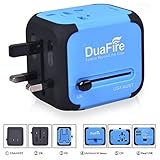 DuaFire Travel Adapter, Universal Power Adapter Plug International Wall Charger with Dual USB Ports and AC Socket for USA EU UK AU CN (Blue)
