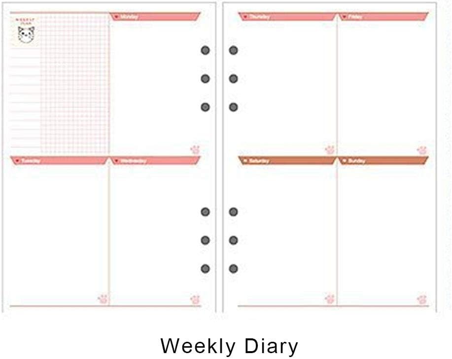 Weekly Monthly Planner A5 A6 Loose-Leaf Notebook Refills 6 Holes Rings Binder Spiral Diary Planner Inner Inserts Monthly Weekly Plan to Do List Paper