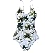 Riversong Womens Sexy V Neck Backless One Piece Coconut Palm Tree Print Swimsuit (Tag XL(US 6-8), White)