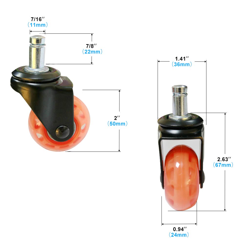 8T8 Upgrade Chair Caster Wheels 2'', Smooth and Quiet Rolling, Heavy Duty Replacement Office Computer Desk Chair Casters, Safe for Hardwood Tile Carpet Floors,No Chair Mat Needed(Orange, Set of 5): Automotive