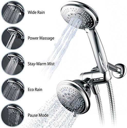 Hydroluxe Full-Chrome 24 Function Ultra-Luxury 3-way 2 in 1 Shower-Head /Handheld-Shower Combo (2 Pack)