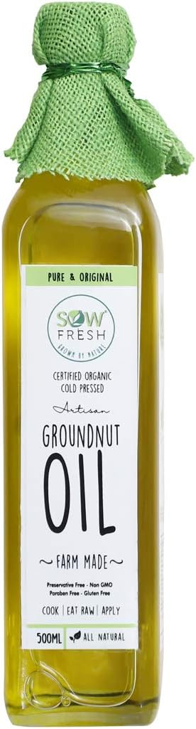 - Sow Fresh Grown by Nature Organic Cold Pressed Groundnut Oil - Vegan Cold Pressed Peanut Oil for Cooking - Vitamin E & D Rich - Gluten Free - No Added Preservatives - USDA Certified - 500ml