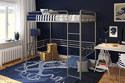 DHP Full Metal Loft Bed with Ladder, Space-Saving Design, Silver