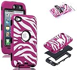 ULAK Zebra Design Combo Black Hard PC and Hot Pink Soft Silicon Case Cover For iPod Touch4 4th + Hot Pink Stylus