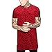 Hipster Men Tshirt Casual Longline Hip hop Basic Solid Color Cotton Long (Rad, US-L)