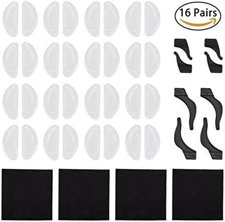 16 Pairs Small Clear Silicone Nose Pads Adhesive Glasses with 4 Pairs Black Eyewear Retainers Anti-slip Holder Silicone Ear Grip Hook for Eyeglasses
