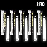 Lumistick 6 Inch Emergency Glow Sticks | 15mm Thick Flat Bottom Illuminating Light Sticks | Kids Safe, Waterproof & Non-Toxic Light Up Neon Sticks for Camping & Hiking (White, 12 Glow Sticks)