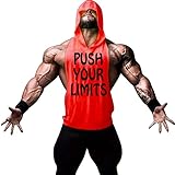 G.S Men's Bodybuilding Stringer Hoodie Logo Print Workout Fitness Gym Tank Top Red,Medium