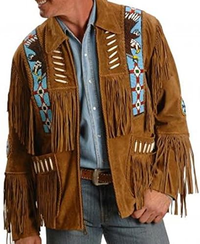 Bota Genuine Leather Men Brown Suede Western Leather Jacket Cowboy Leather Jacket Leather Riding Jackets Classic Leather Jacket Native American Jackets Western Duster Jacket (5X-Large - Chest 52-54")