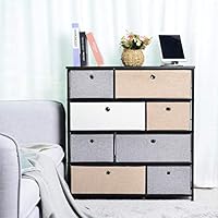 KINWELL Extra Wide Fabric Storage Organizer 3 Mixed Colors Clothes Drawer Dresser with Sturdy Steel Frame, Wooden Tabletop, Easy Pull Fabric Bins Organizer Unit for Bedroom Hallway Closet-8Drawers