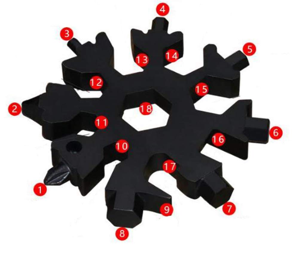 18-in-1 Stainless Steel Snowflake Multi-Tool, Multitool Keychain Bottle Opener Combination Outdoor Snowflake Tool - Black