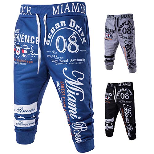 Men's Joggings Drawstring Elastic Waist Trousers Printing Loose Sports Pants Gray