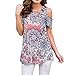 ZRMY Women's Cold Shoulder Floral Print Blouse Short Sleeve T-Shirts Criss Cross Tunic Tops (Coral Peach, XL)