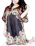 Aensso Women’s Soft Satin Pajamas Casual Sleepwear & Batwing Sleeve Nightgown Dress (Black)