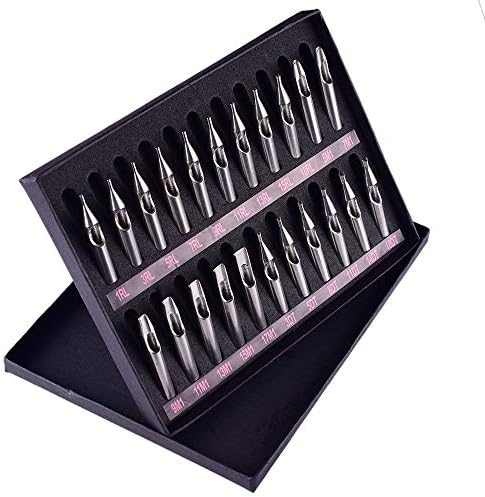 [by Yinsoouli] 22pcs Sliver Tattoo Stainless Steel Tips Kits Tattoo Nozzle Tips Set for Needles Tub For Machine Guns Needles Tube Kit(Silver,22 pieces)