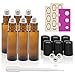 6, 10ml Amber Glass Roller Bottles With Stainless Steel Roller Ball for Essential Oil by Mavogel - Include 3 Extra Roller Ball, 12 Pieces Labels, Essential Oils Opener, Dropper