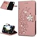 Mavis's Diary iPhone Xr Case, iPhone Xr Wallet Cover, Embossed Plum Flowers Wallet 3D Handmade Bling Crystal Diamond PU Leather Shockproof Protective Cover for iPhone Xr 6.1inch(Pink)