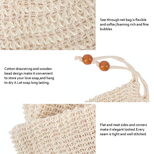 MOMSIV Exfoliating Soap Bags for Shower, 5 Pack Natural Ramie Soap Saver Pouch Homemade Soap Mesh Bag with Drawstring