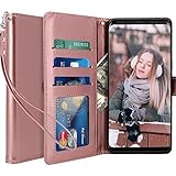 Galaxy Note 8 Case, LK [Wrist Strap] Luxury PU Leather Wallet Flip Protective Case Cover with Card Slots and Stand for Samsung Galaxy Note 8 (Rose Gold)