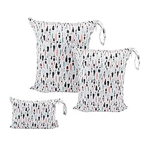ALVABABY 3pcs Baby Cloth Diaper Wet Dry Bags Waterproof Reusable with Two Pockets Travel Beach Pool Daycare Soiled Baby…
