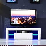 SUNCOO TV Stand Media Console Cabinet LED Shelves with Drawers for Living Room Storage High Gloss (White 51- inch)