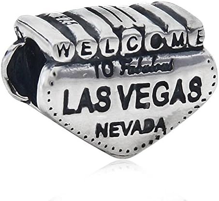 Choruslove Welcome to Las Vegas Nevada Travel Charm Antique 925 Sterling Silver Bead for Bracelet Jewelry