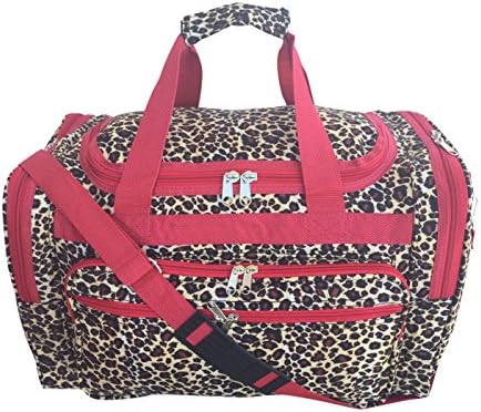 Fashion Travel Cheer Gym Duffle Bag (19", Red Trim Leopard)