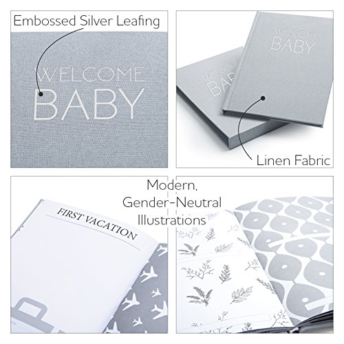 Baby Book Memory Journal - Unisex Linen Wrapped with Monthly Stickers & Card - Baby Shower Gift or Scrapbook Keepsake - Thumbnail 3