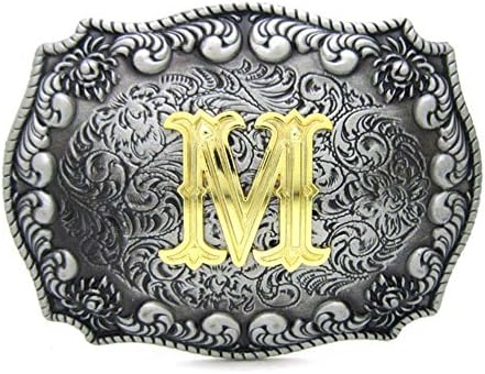 Initial Letter Belt Buckle Western Cowboy Style Rodeo Large Gold Silver Metal Buckles for Mens Women