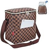 Lunch Bags For Women and Man,Insulated Lunch Box Cooler Bag with Adjustable Shoulder Strap, Water-resistant Thermal PU Soft leather Lunch Shoulder Bag for Work/Picnic/Beach/Hiking(Checked Pattern)