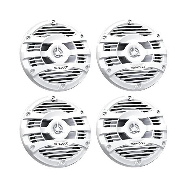 2-Pairs-of-Kenwood-KFC-1653MR-65-Inch-150-Watt-2-way-Marine-Boat-Yacht-Audio-Speakers-Bundle-Combo-With-Enrock-50-Feet-16-Gauge-Speaker-Wire-White