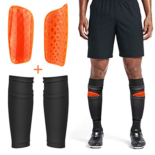 Adult Youth Soccer Shin Guards with Compression Calf Sleeves - 1 Pair Shin Pads + 1 Pair Calf Sleeves Lightweight Breathable Leg/Calf Protective Guards Soccer Equipment - Thumbnail 7