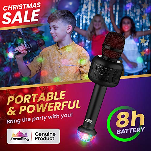 Wireless Bluetooth Karaoke Microphone - Portable KTV Karaoke Machine with Speaker + FREE USB Disco Ball Light & Phone Holder Perfect for Pop, Rock n' Roll Parties, Solo Parties & More (E106 DarkBlack)