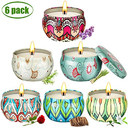 Scented Candles Gift Set, Natural Aromatherapy Candles Portable Travel Tin 2.5 oz, 100% Soy Wax Fragrance Candles for Stress Relief and Women Aromatherapy, 6 Pack (Scented Candles) (Scented)