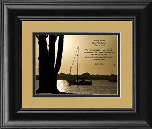 Framed Personalized Graduation Gift, Boats At Dusk Photo with "For I know the plans I have for you" Jeremiah 29:11 Verse, 8x10 Double Matted. Graduate 2017, Baptism, Confirmation Gift or Any Occasion.