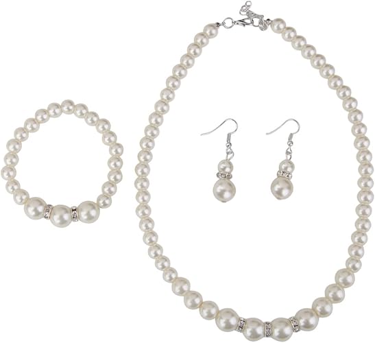 Amazon ノーブランド品 ネックレス ブレスレット イヤリングセット ファッション 女性 クリスタル パールジュエリー ネックレス 通販